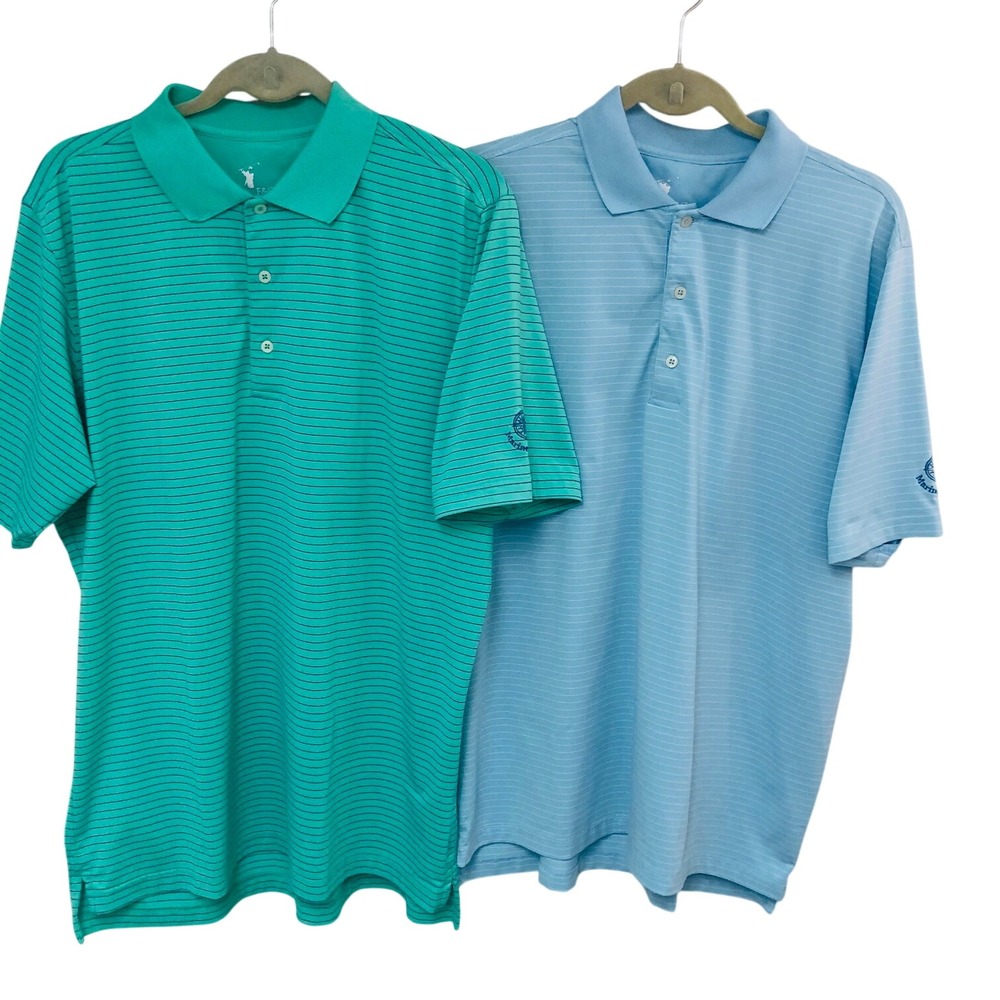 F&G Tech Golf Polo Shirts Lot of 2 Striped Mariner Sands Performance Mens L